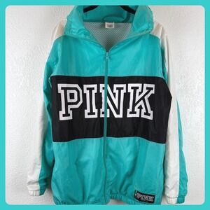 PINK Victoria's Secret Sport Windbreaker Jacket Turquoise Black White XS